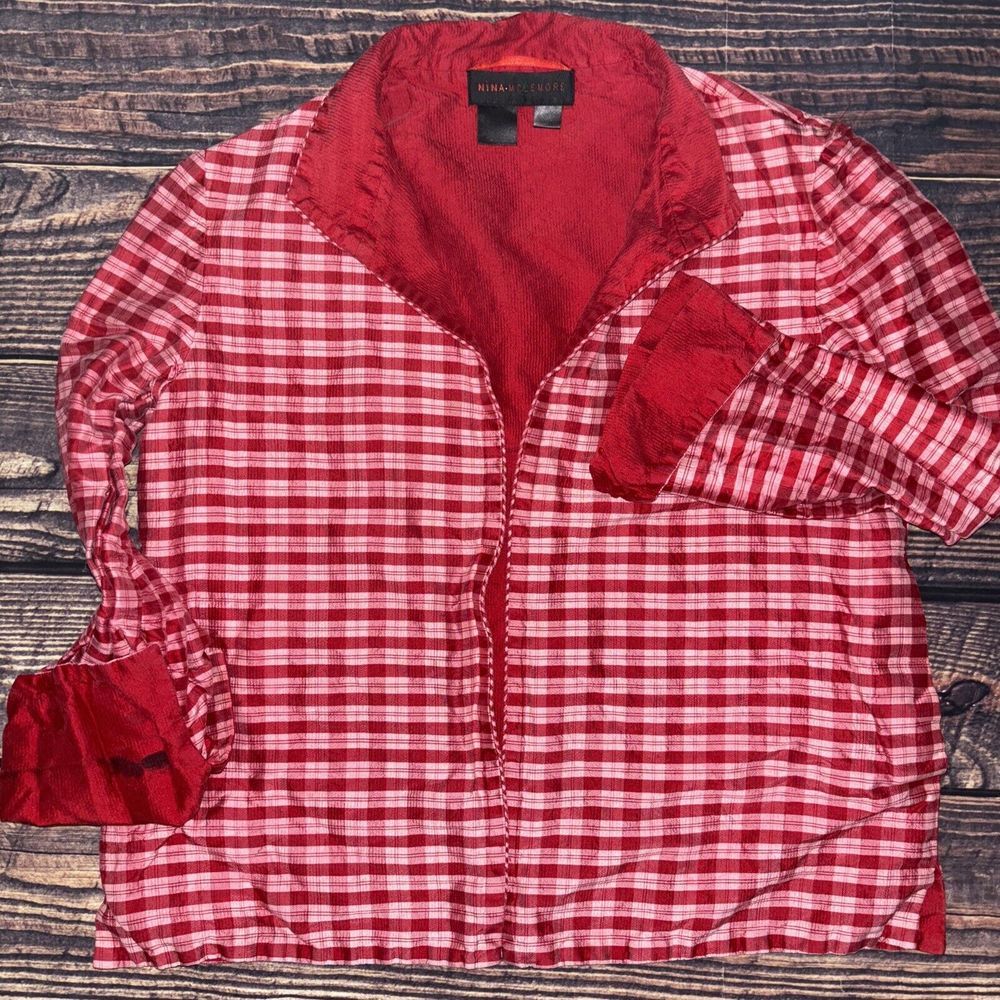 Nina McLemore Red White Silk Fully Lined Patterned Coat Jacket Medium READ
